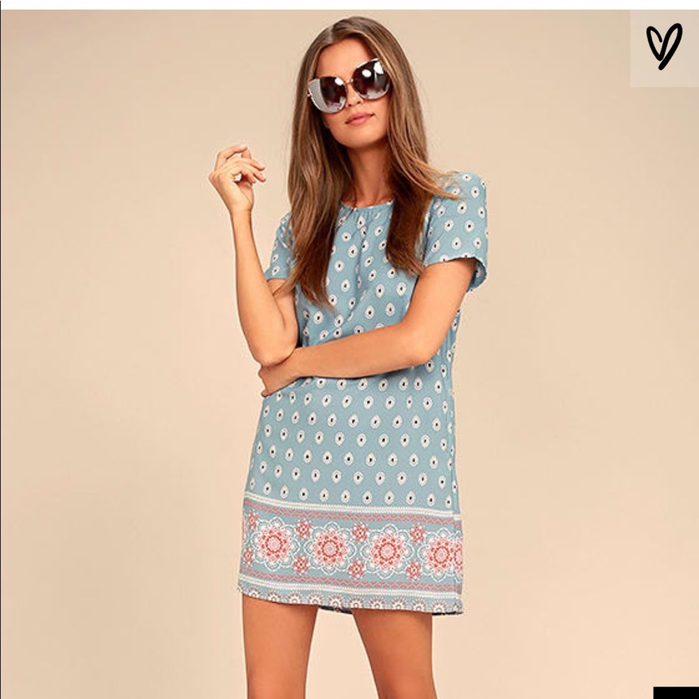 Blue pattern shift dress